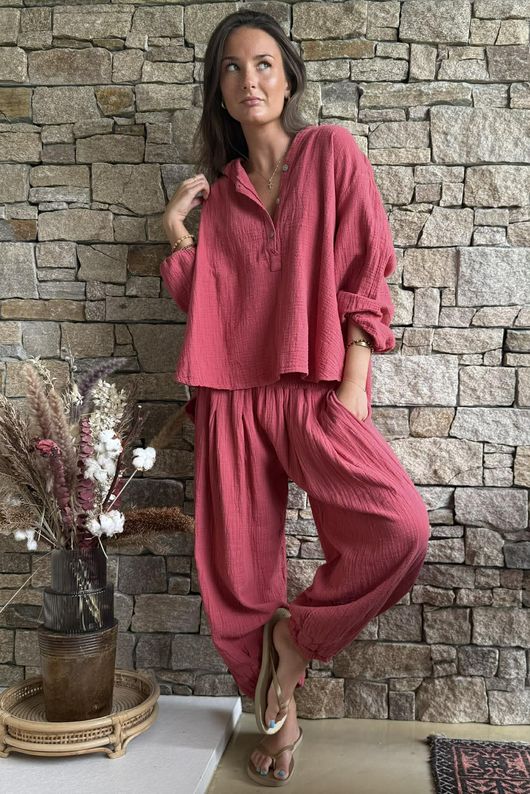 Annie Cushion Cotton Laurie Blouse Rhubard Rose